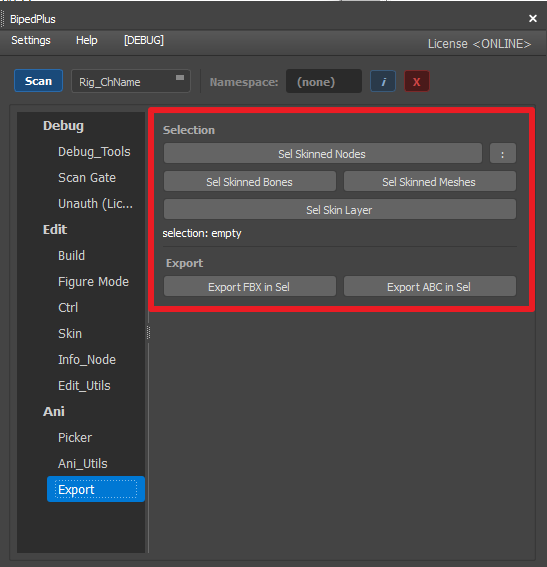 Ani Export tab