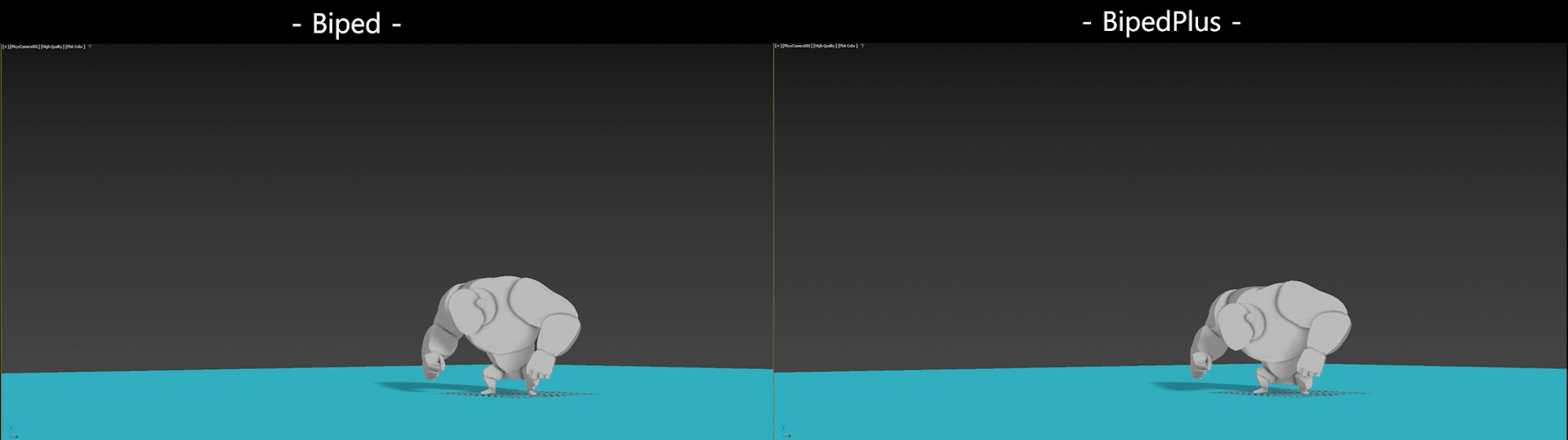 Biped vs BipedPlus — same motion, different quality